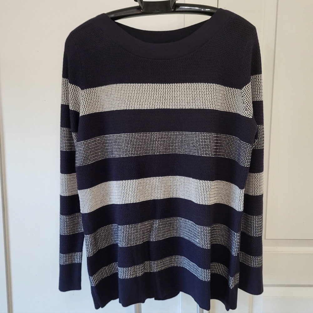 Market & Spruce Navy And White Stripe Boat Neck Sweater XXL NWT